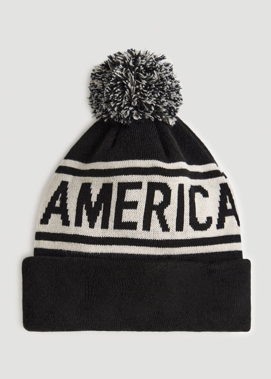    American-Tall-Jacquard-Knit-Pom-Pom-Hat-in-Black-Grey-front
