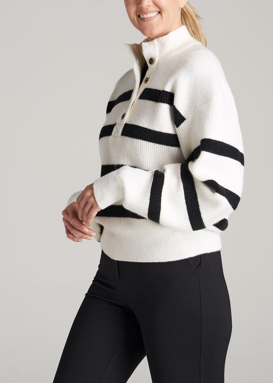    American-Tall-Women-Button-Front-Mock-Neck-Sweater-Off-White-Black-Stripe-side