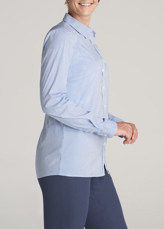         American-Tall-Women-Button-Up-Dress-Shirt-Blue-Banker-Stripe-side