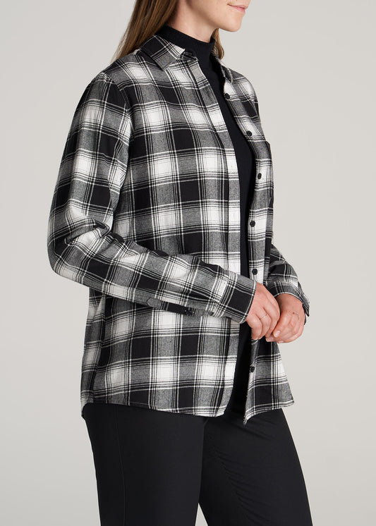    American-Tall-Women-Flannel-Button-up-Shirt-Black-White-Plaid-side