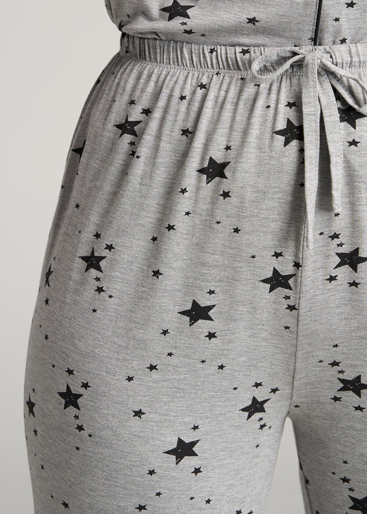    American-Tall-Women-LongSleeve-PajamaSet-GreyBlackStarPrint-waist