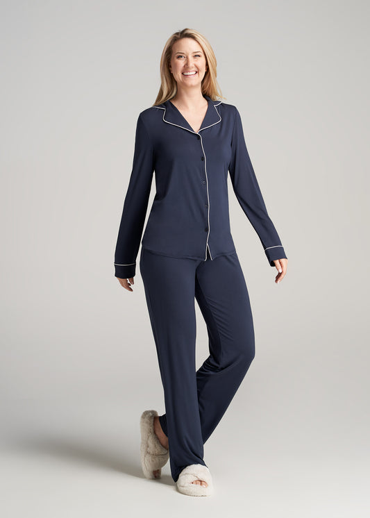     American-Tall-Women-LongSleeve-PajamaSet-NavyWhite-full