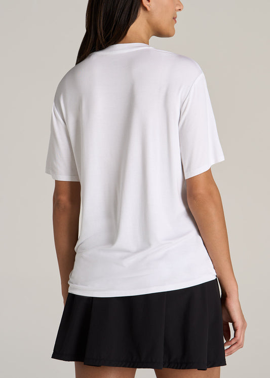 Short-Sleeve Relaxed Crewneck Pocket T-Shirt for Tall Women in White