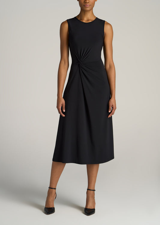       American-Tall-Women-Sleeveless-Knot-Front-Dress-Black-front