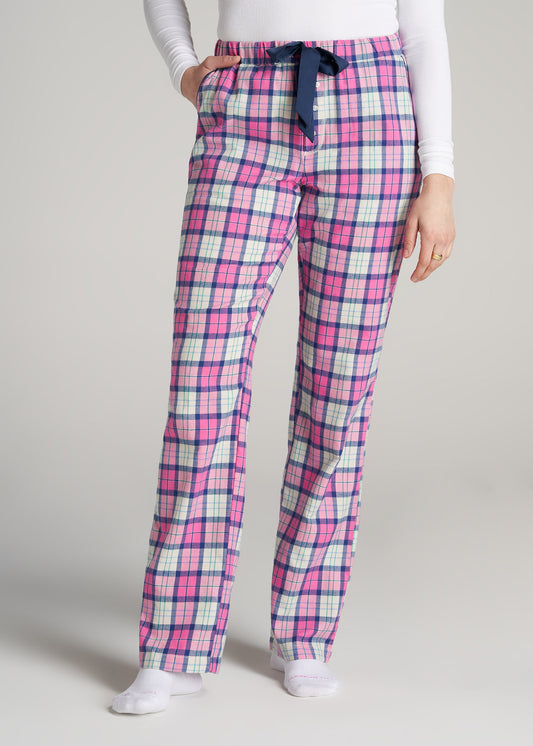    American-Tall-Women-TieWaist-OpenBottom-Flannel-PJPant-PinkPlaid-front