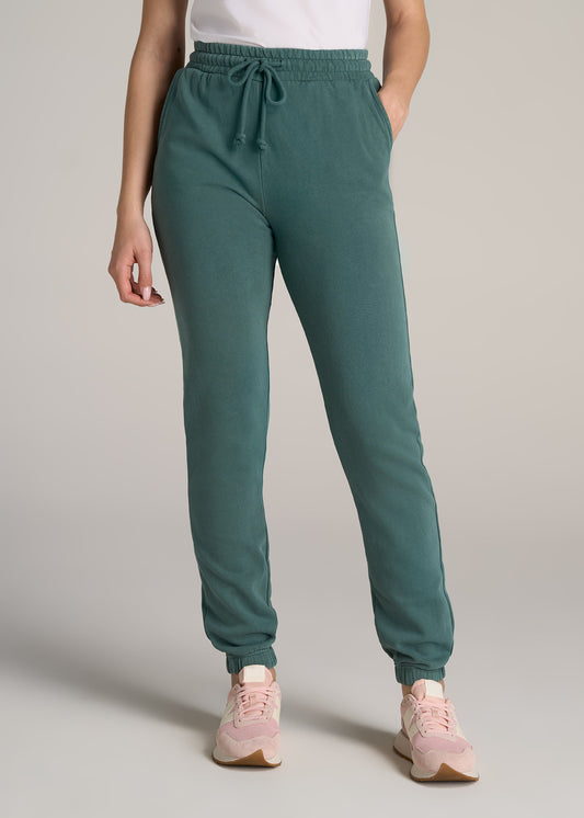       American-Tall-Women-Wearever-SLIM-High-Waisted-Garment-Dye-Sweatpants-Juniper-Green-front