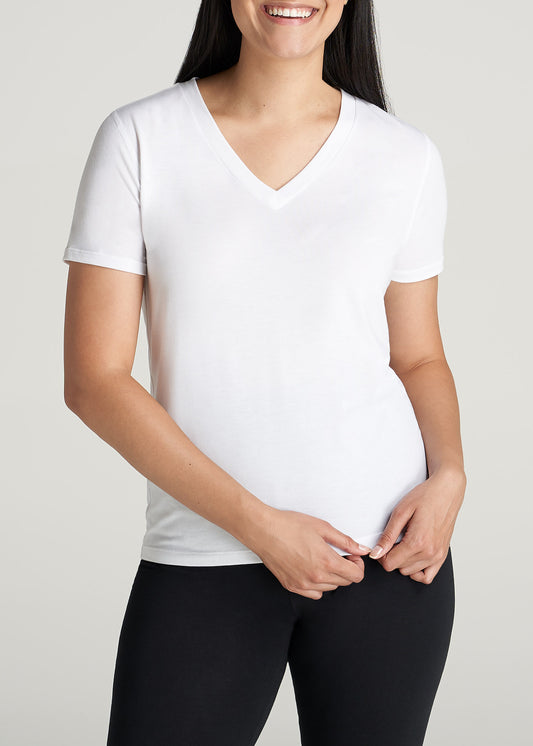 American-Tall-Women-Womens-ShortSleeve-VNeck-AthleticTee-White-front