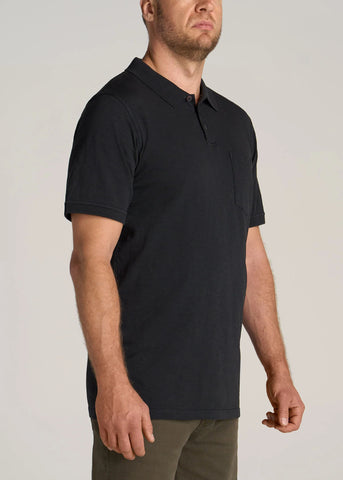 Man wearing slub pocket polo shirt