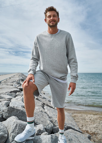 Man wearing grey shorts sweatsuit by joyouslyvibrantlife