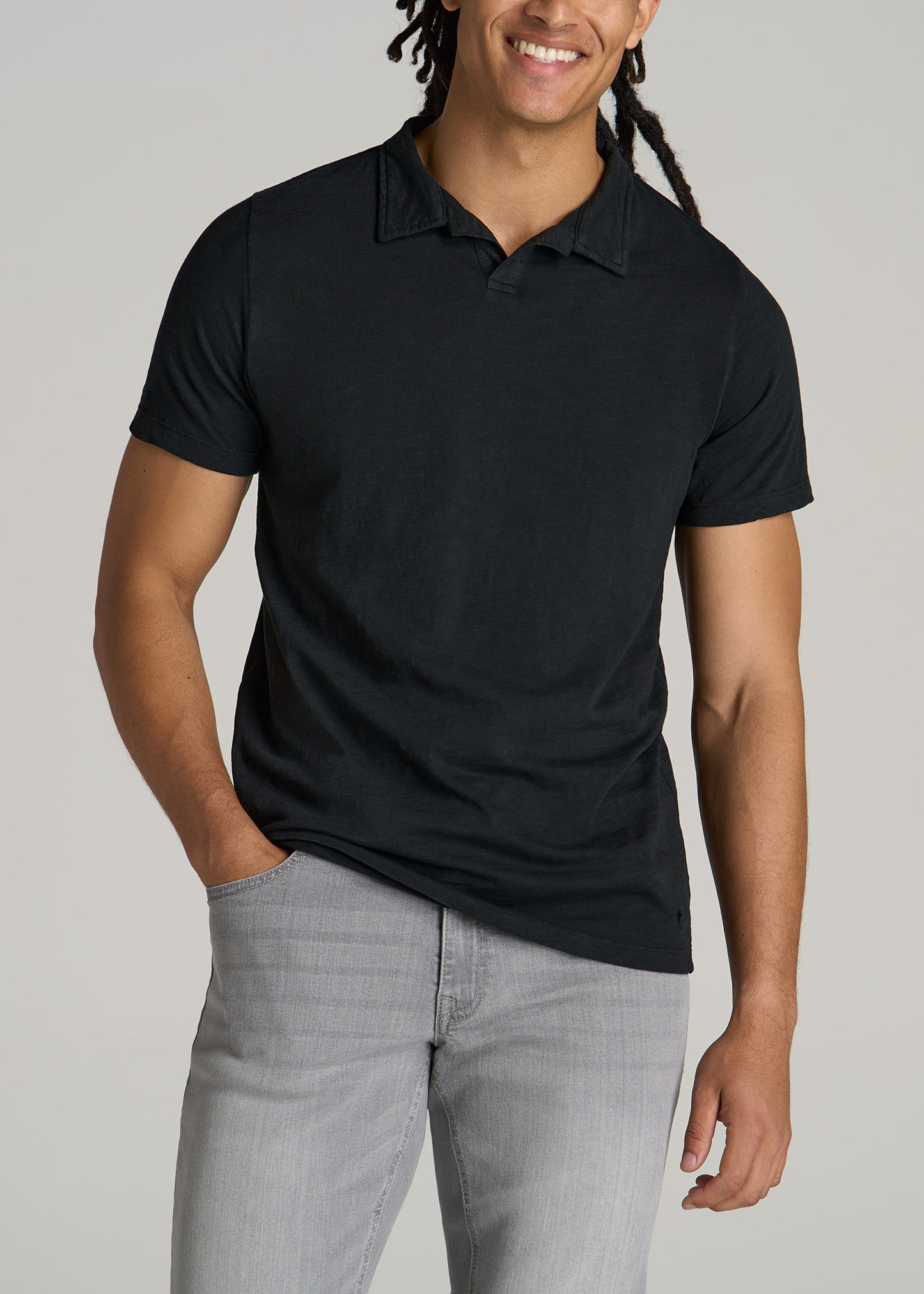 American-Tall-Men-Slub-Polo-Shirt-Black-front
