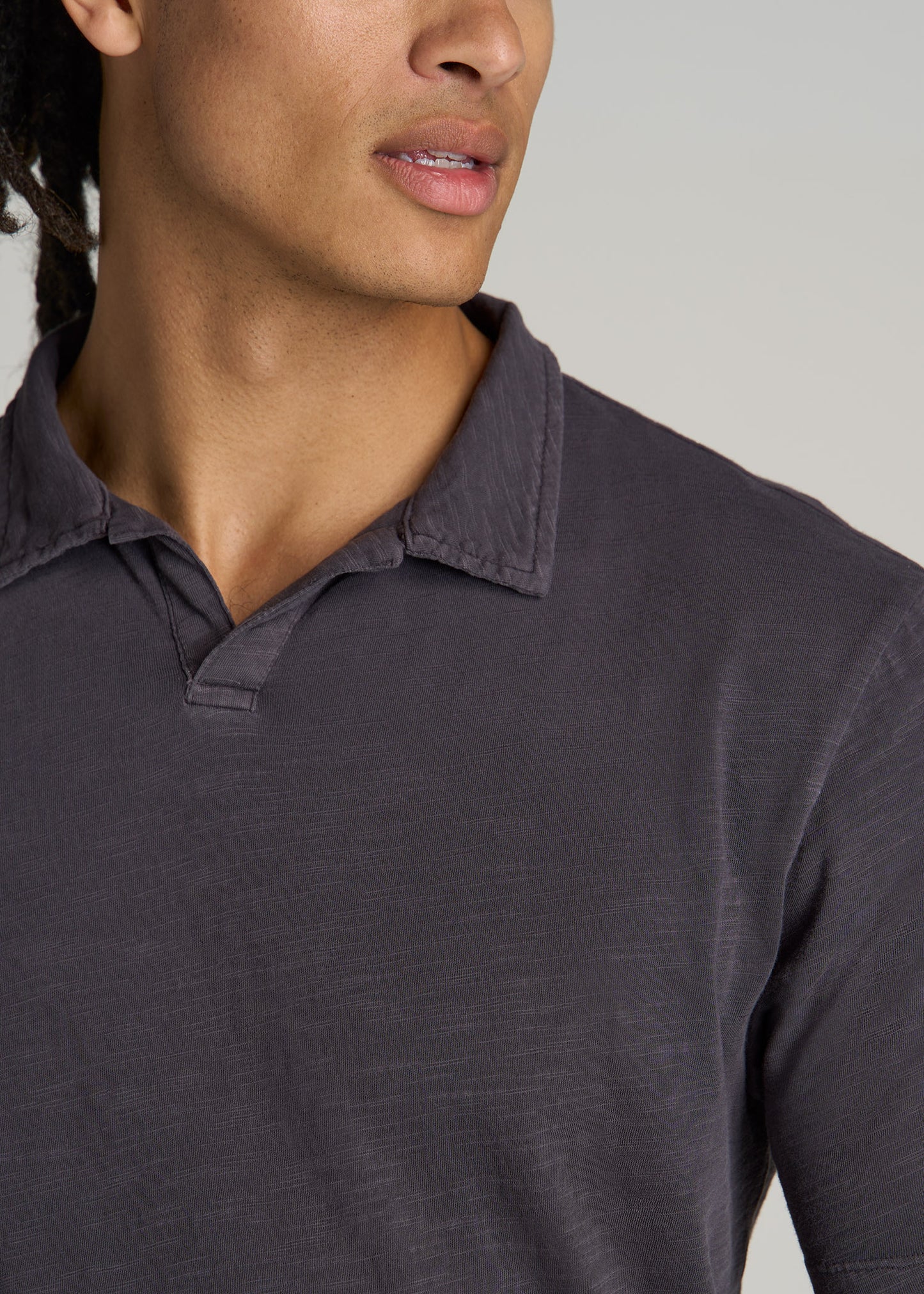 American-Tall-Men-Slub-Polo-Shirt-Charcoal-detail