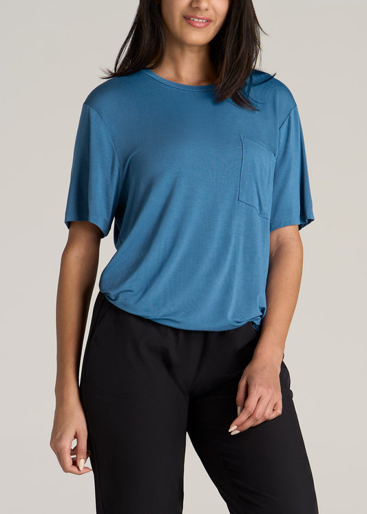 American-Tall-Women-Short-Sleeve-Relaxed-Crewneck-Pocket-T-Shirt-Serene-Blue-front