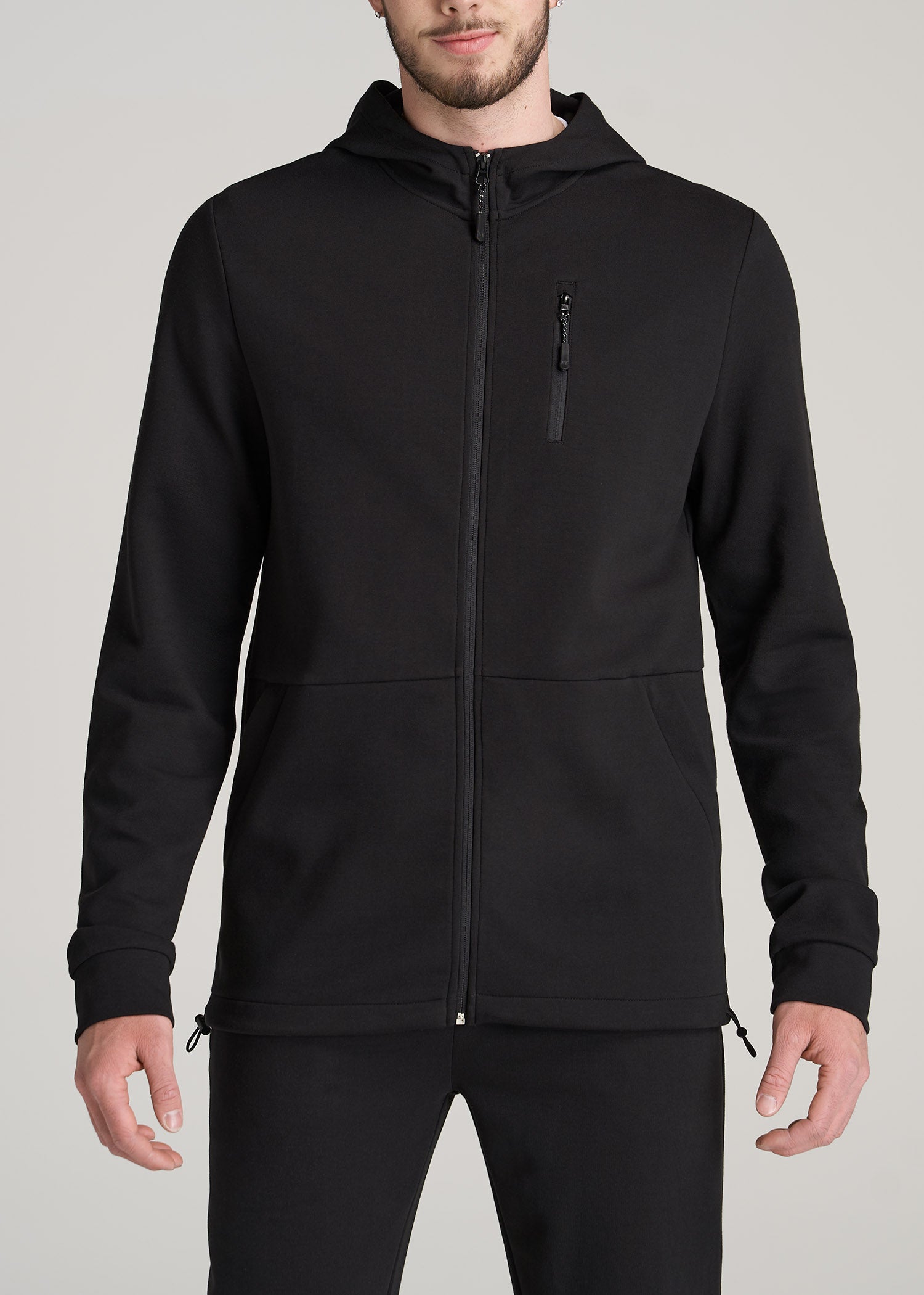       American-Tall-Men-Athleisure-Performance-Hooded-Track-Jacket-Black-front