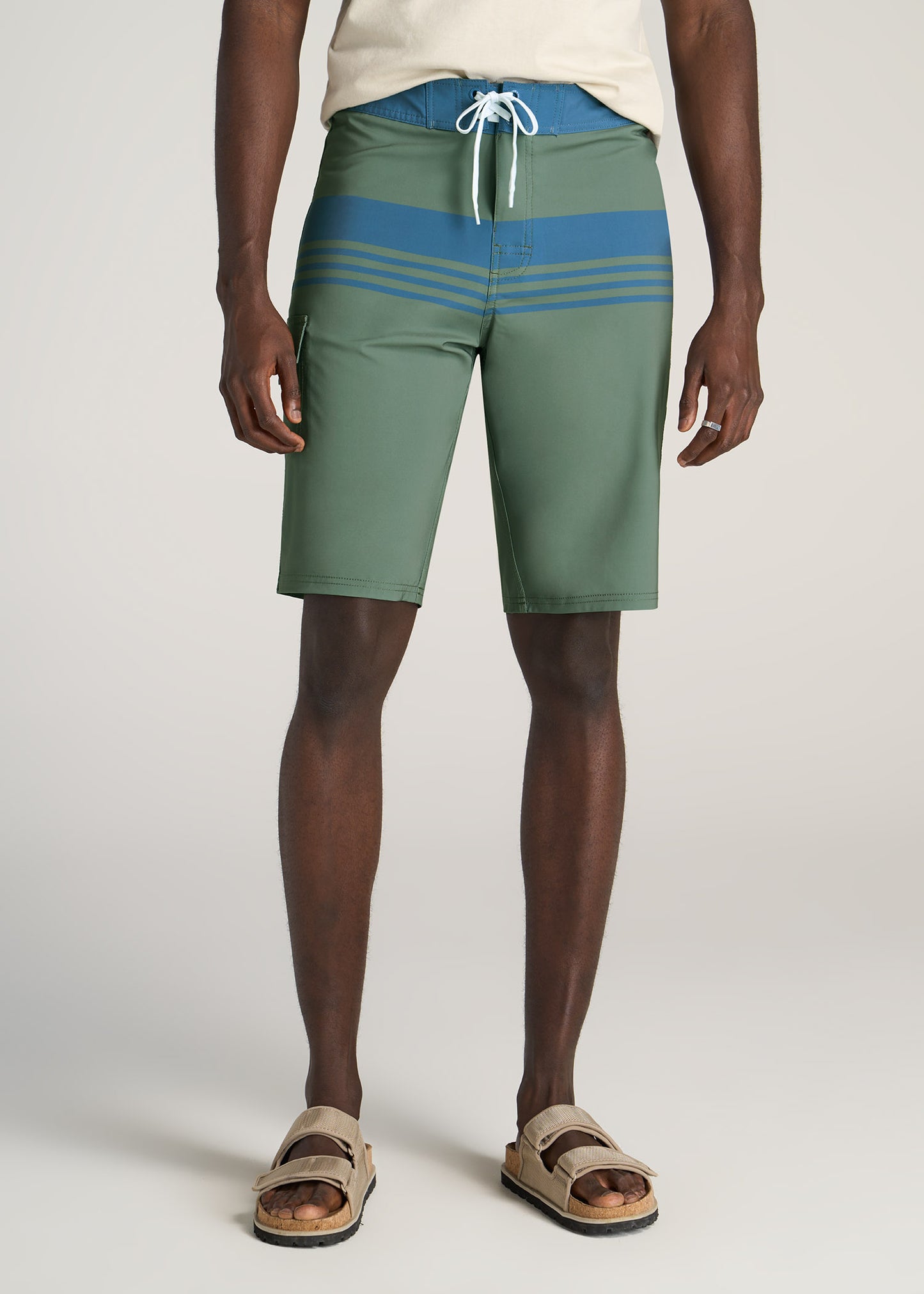   American-Tall-Men-Board-Shorts-Olive-Navy-Stripe-front
