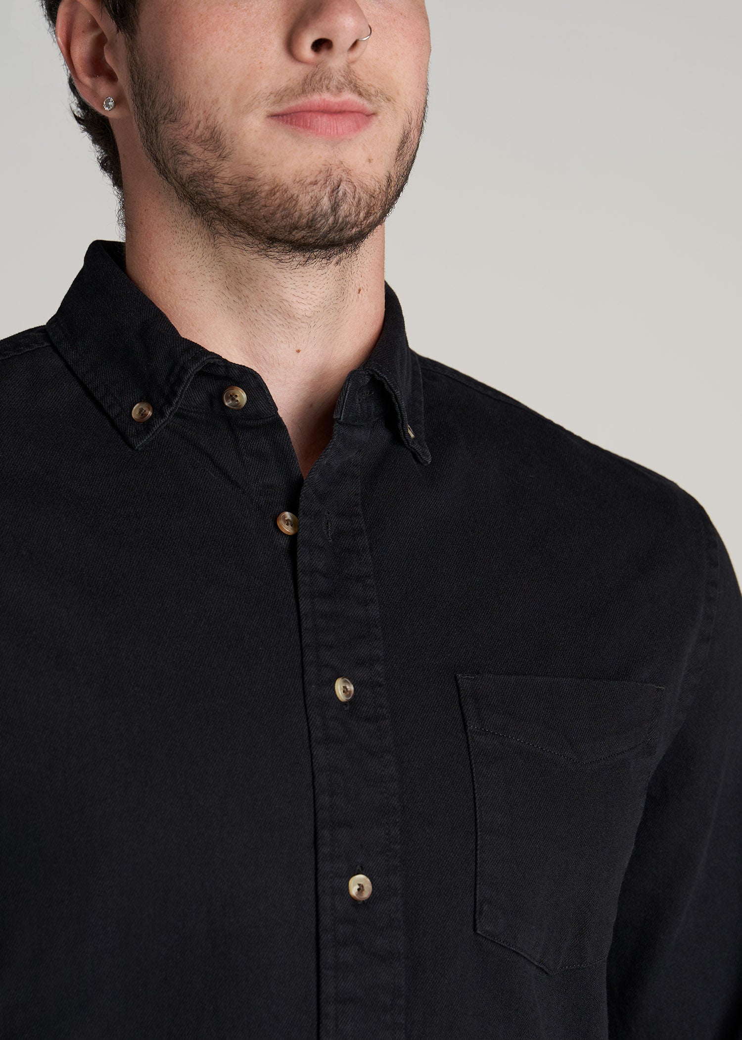       American-Tall-Men-Denim-Button-Down-Shirt-Mineral-Black-detail