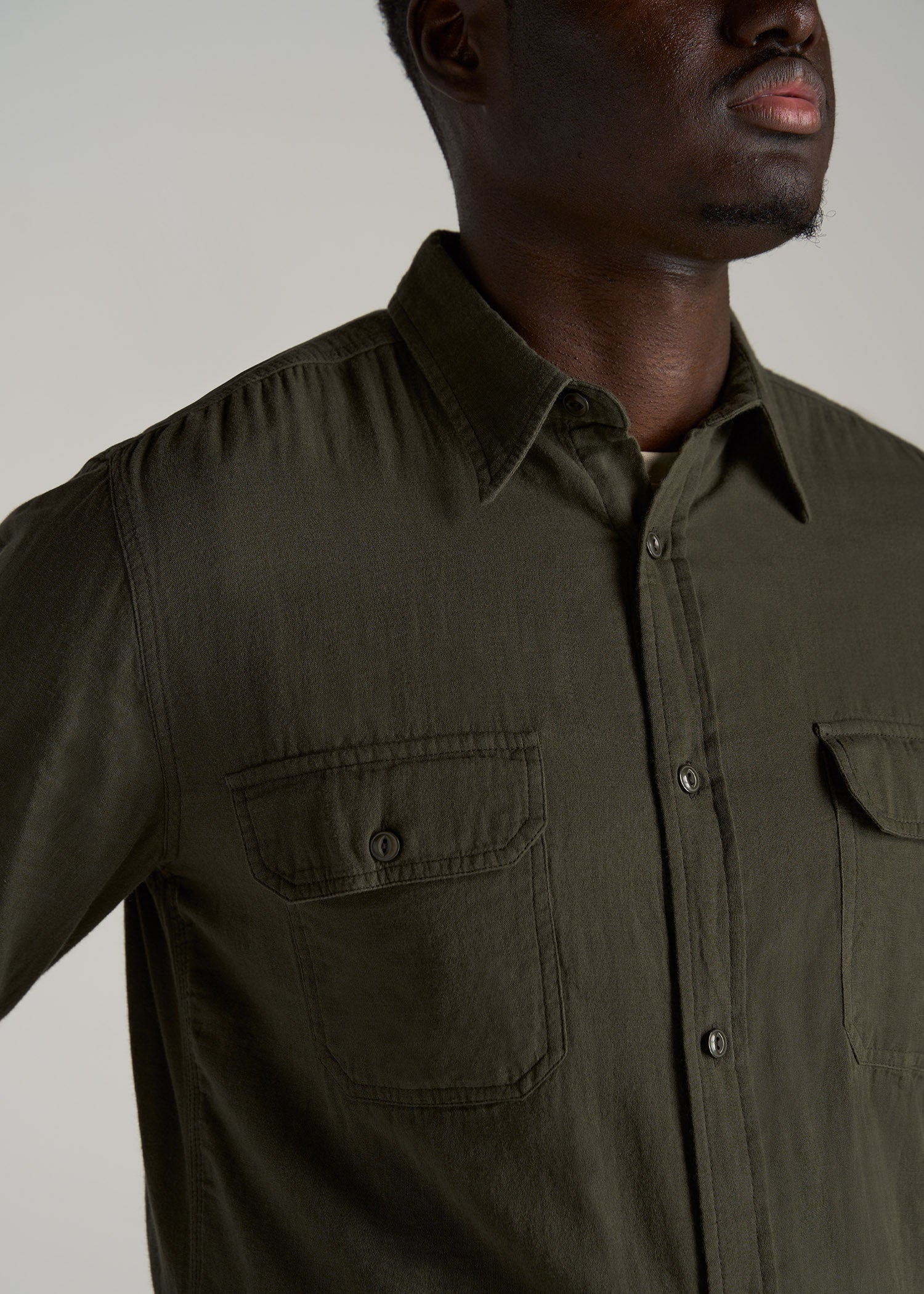     American-Tall-Men-Double-Weave-Shirt-Vintage-Thyme-Green-detail