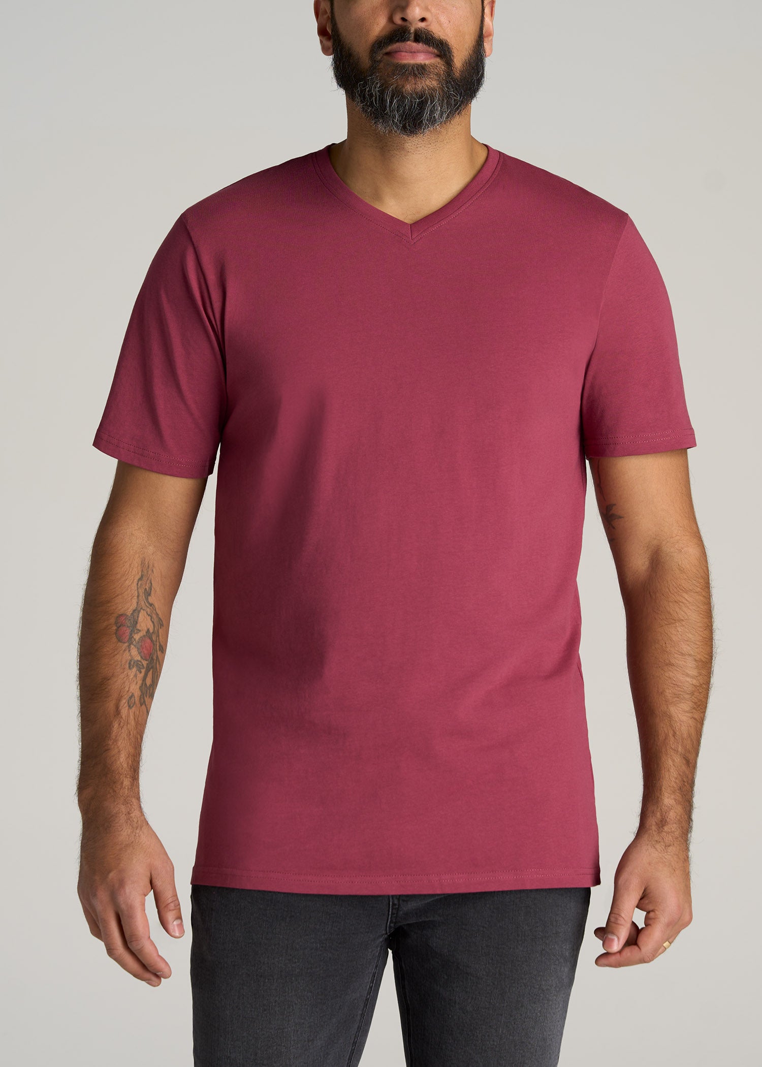     American-Tall-Men-Everyday-REGULAR-FIT-V-Neck-T-Shirt-Garnet-Red-front