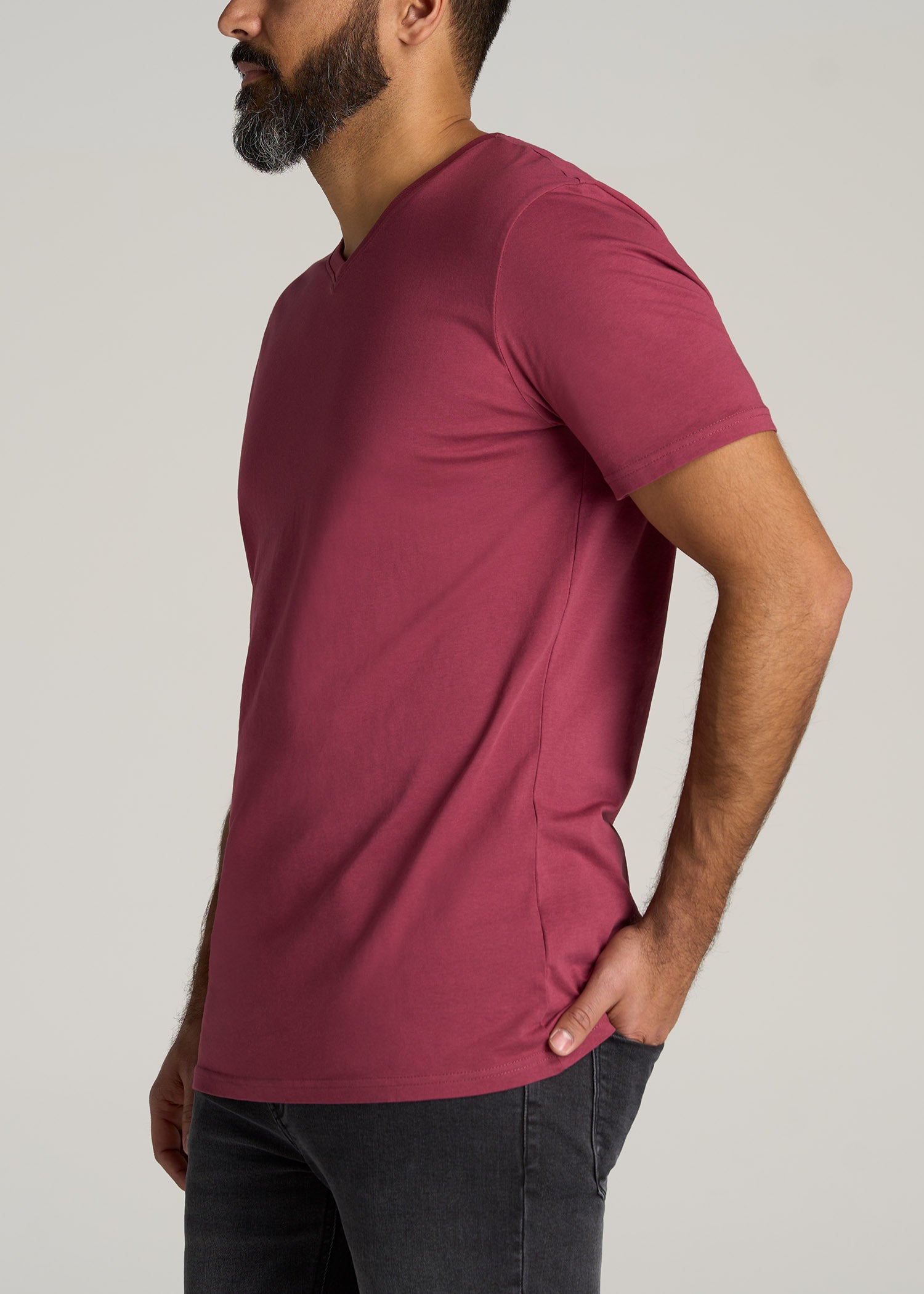     American-Tall-Men-Everyday-REGULAR-FIT-V-Neck-T-Shirt-Garnet-Red-side