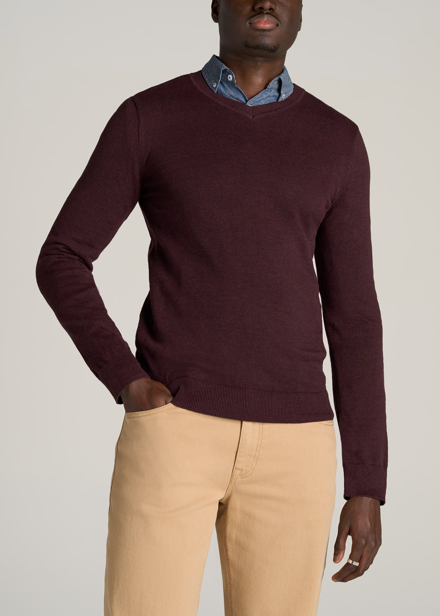    American-Tall-Men-Everyday-V-Neck-Sweater-Burgundy-Mix-front
