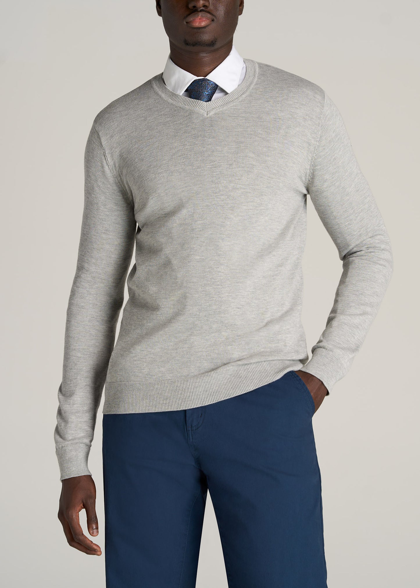    American-Tall-Men-Everyday-V-Neck-Sweater-Grey-Mix-front