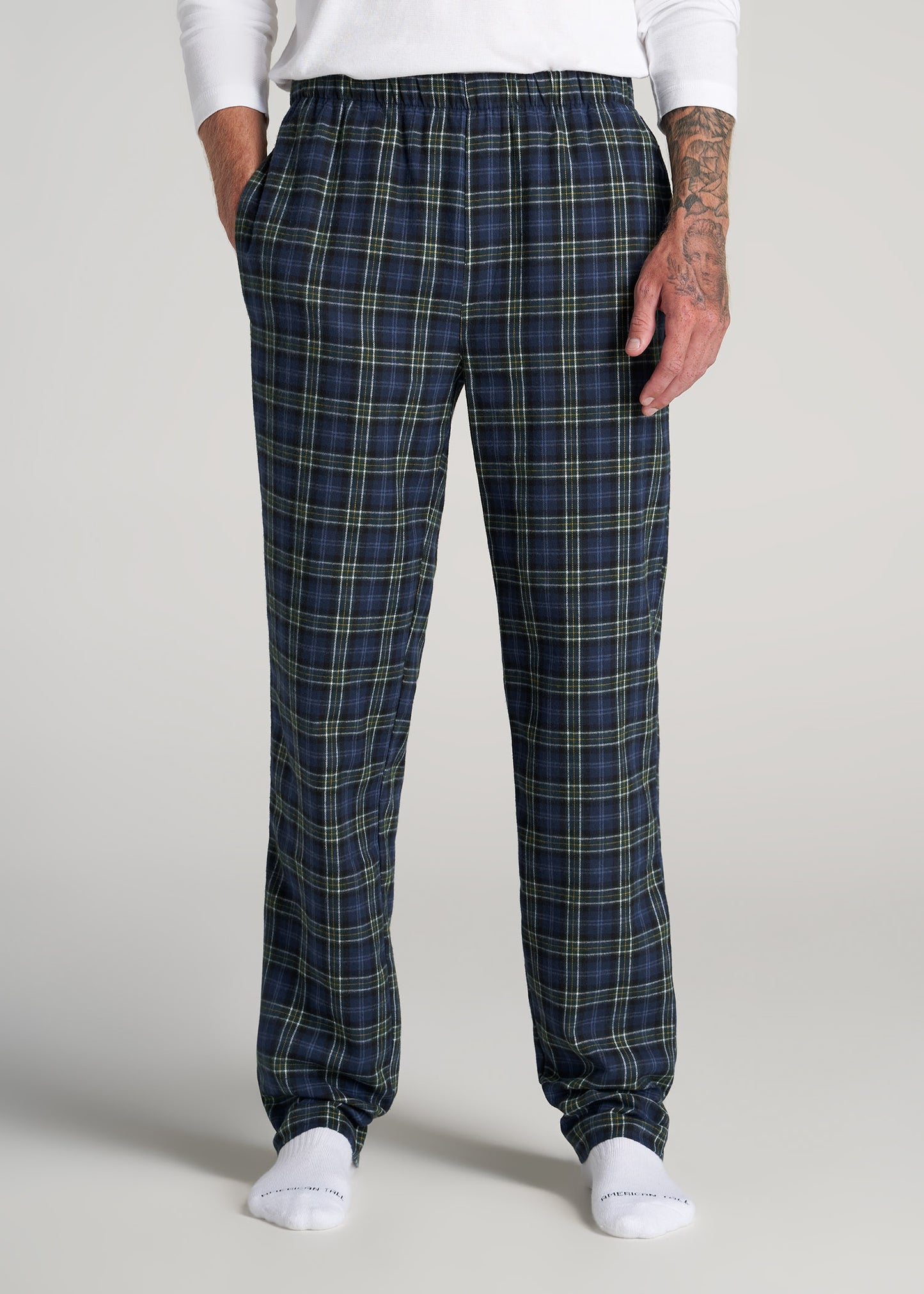    American-Tall-Men-Flannel-Pajamas-Green-Navy-Plaid-front