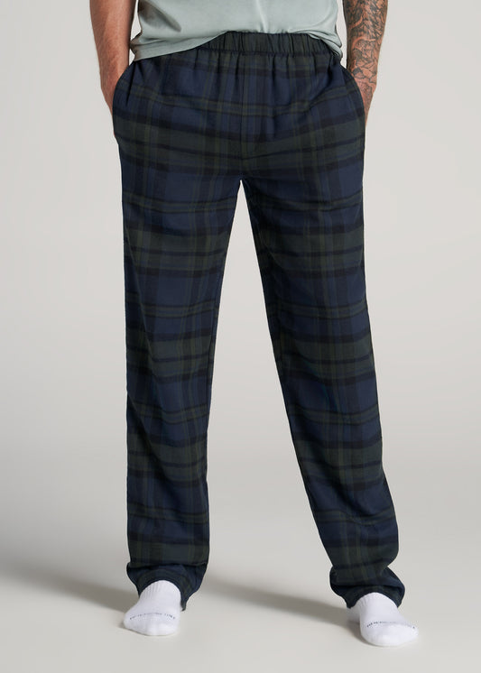       American-Tall-Men-Flannel-Pajamas-Olive-Dark-Cobalt-Plaid-front