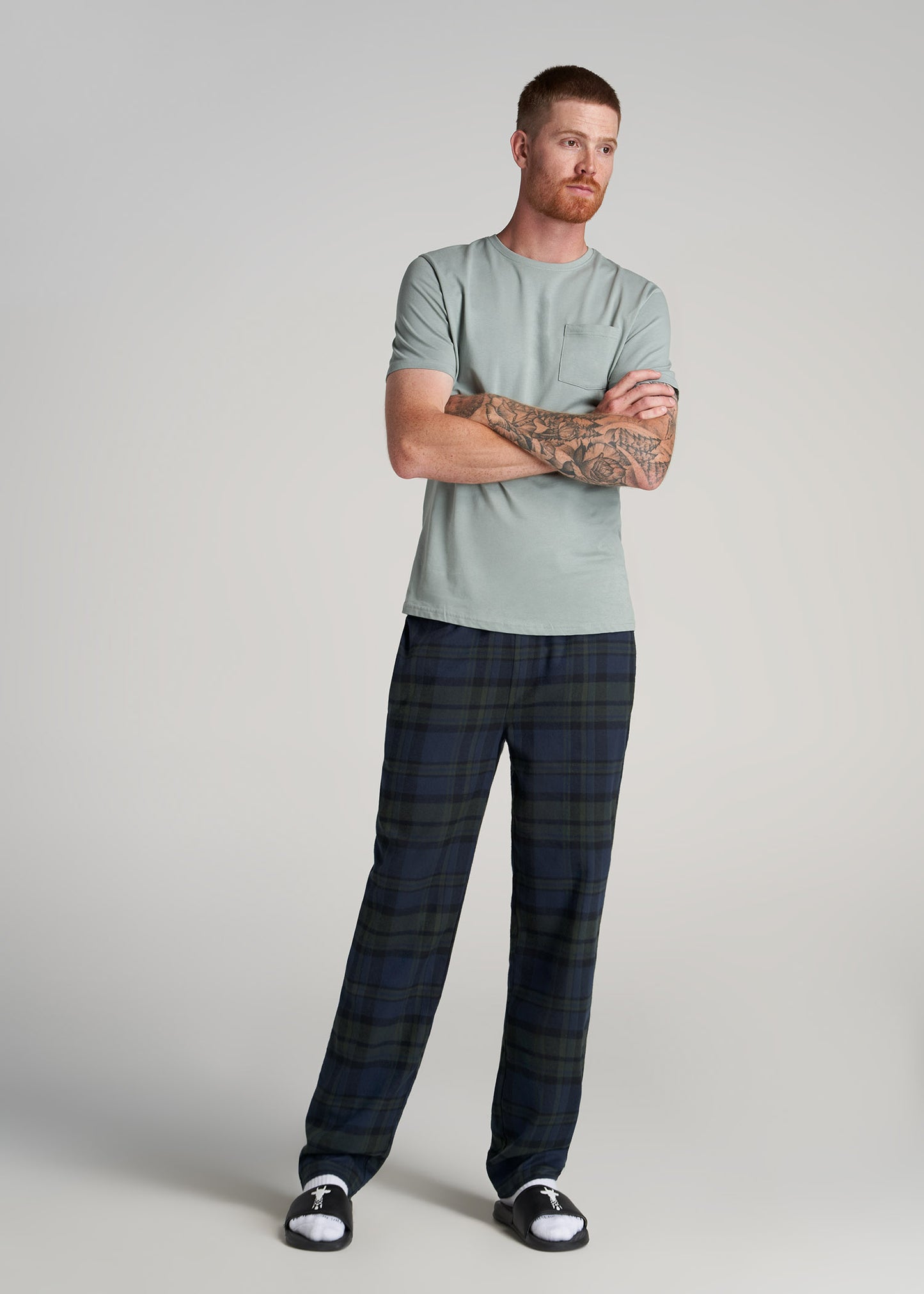         American-Tall-Men-Flannel-Pajamas-Olive-Dark-Cobalt-Plaid-full