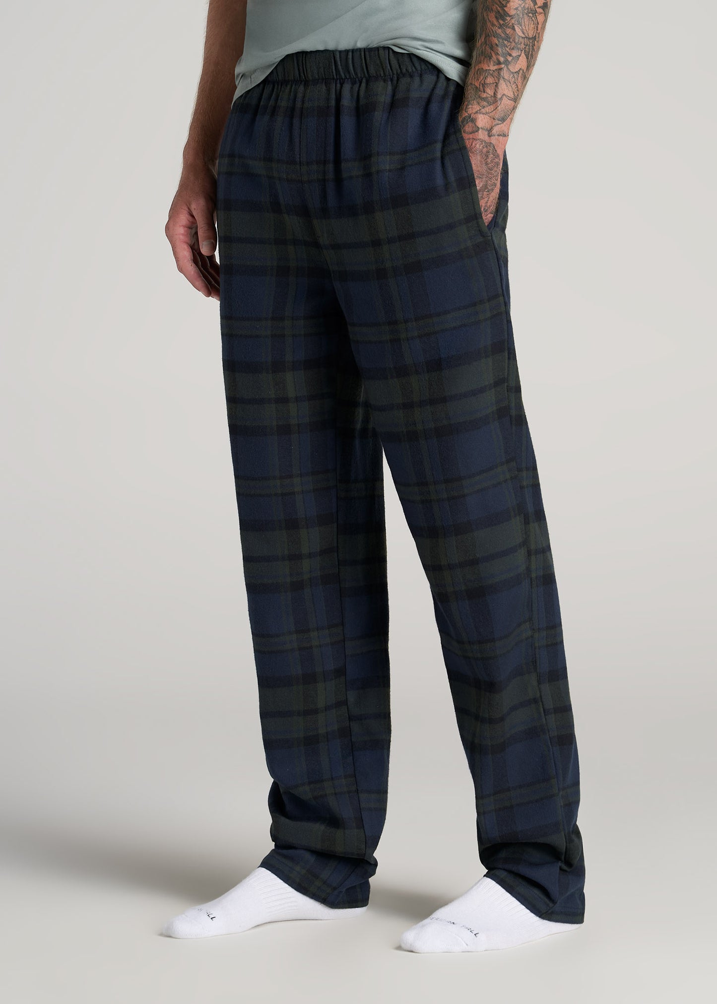     American-Tall-Men-Flannel-Pajamas-Olive-Dark-Cobalt-Plaid-side