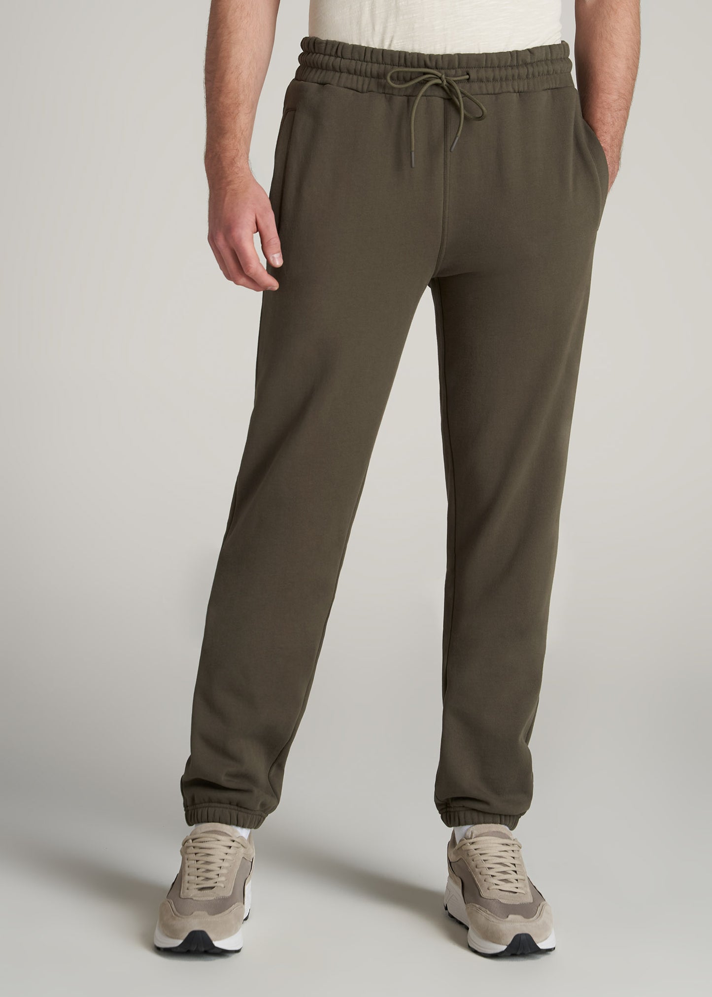       American-Tall-Men-Fleece-Sweatpants-Elastic-Bottom-Camo-Green-front