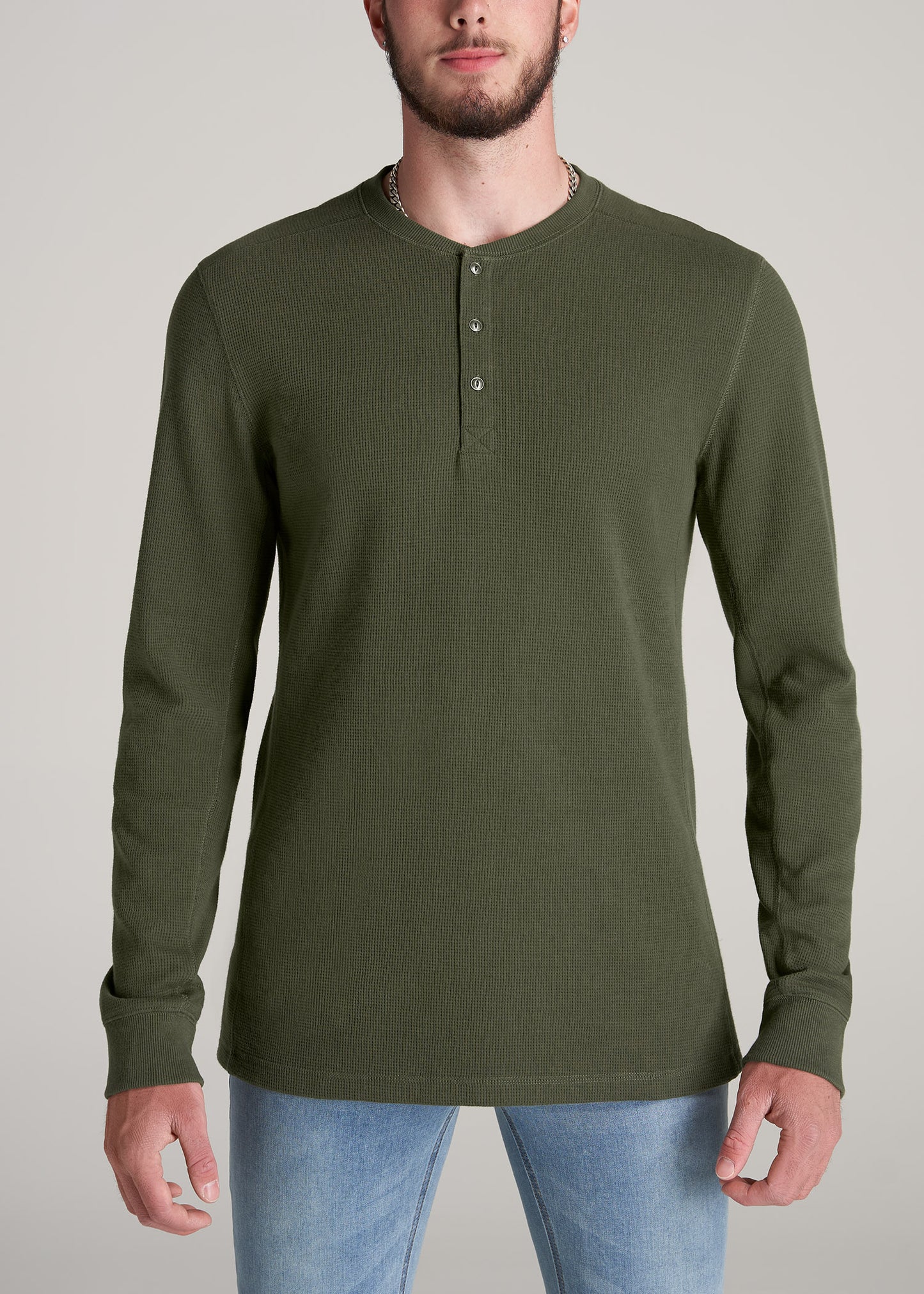       American-Tall-Men-Heavy-Waffle-Henley-Long-Sleeve-Thyme-Green-front