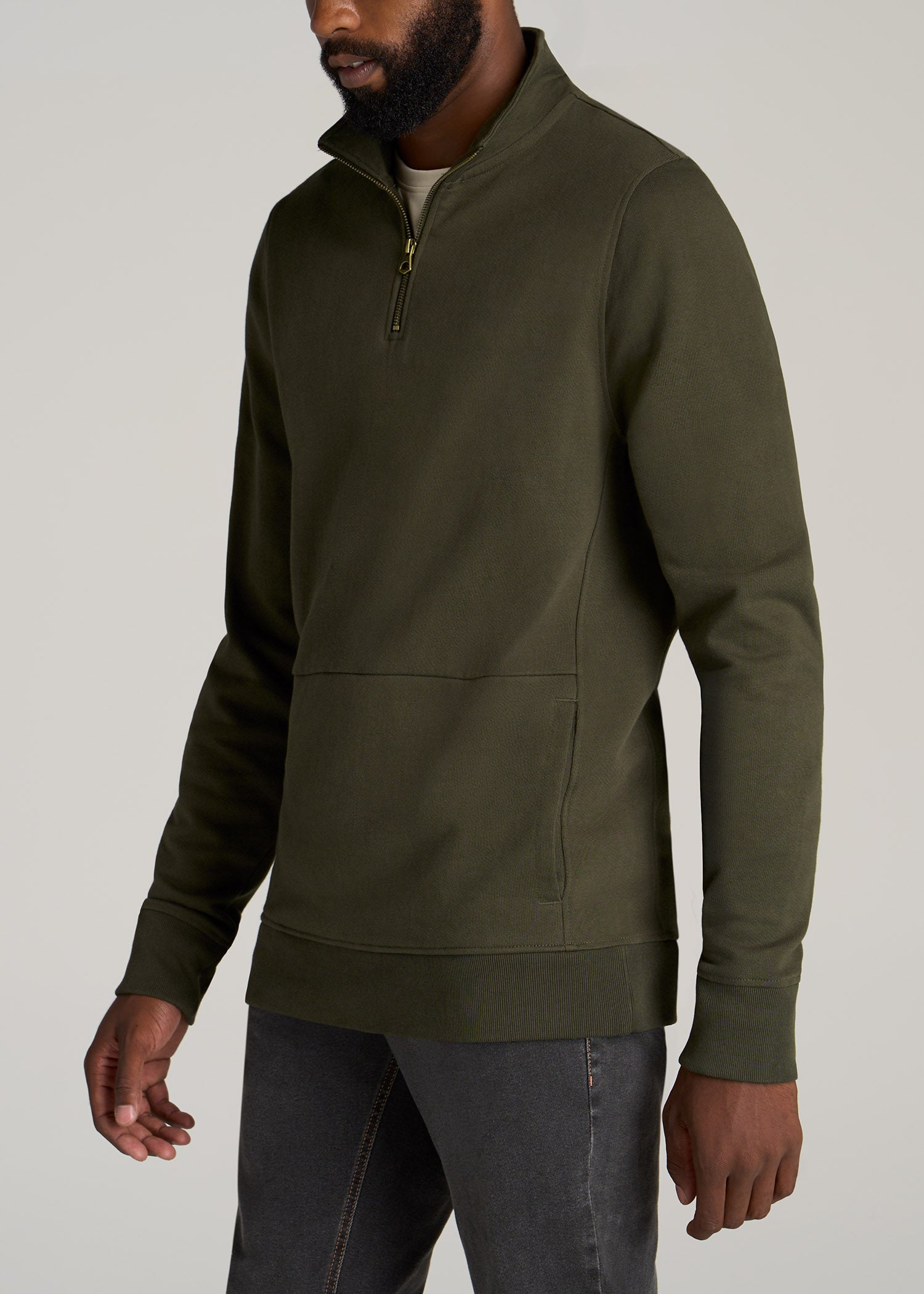       American-Tall-Men-Heavyweight-French-Terry-Quarter-Zip-Pullover-Vintage-Thyme-Green-side