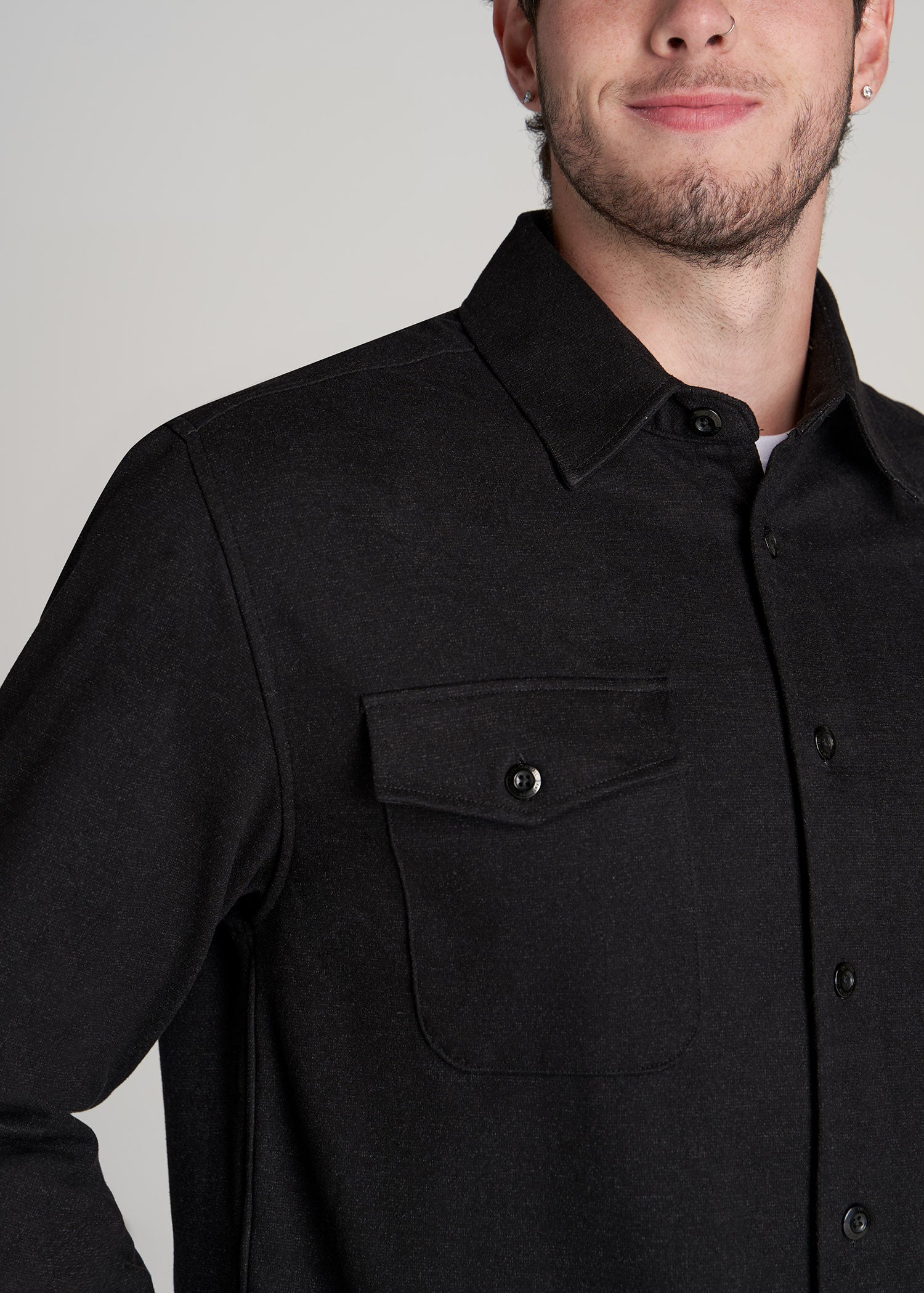     American-Tall-Men-Knit-Overshirt-Black-detail