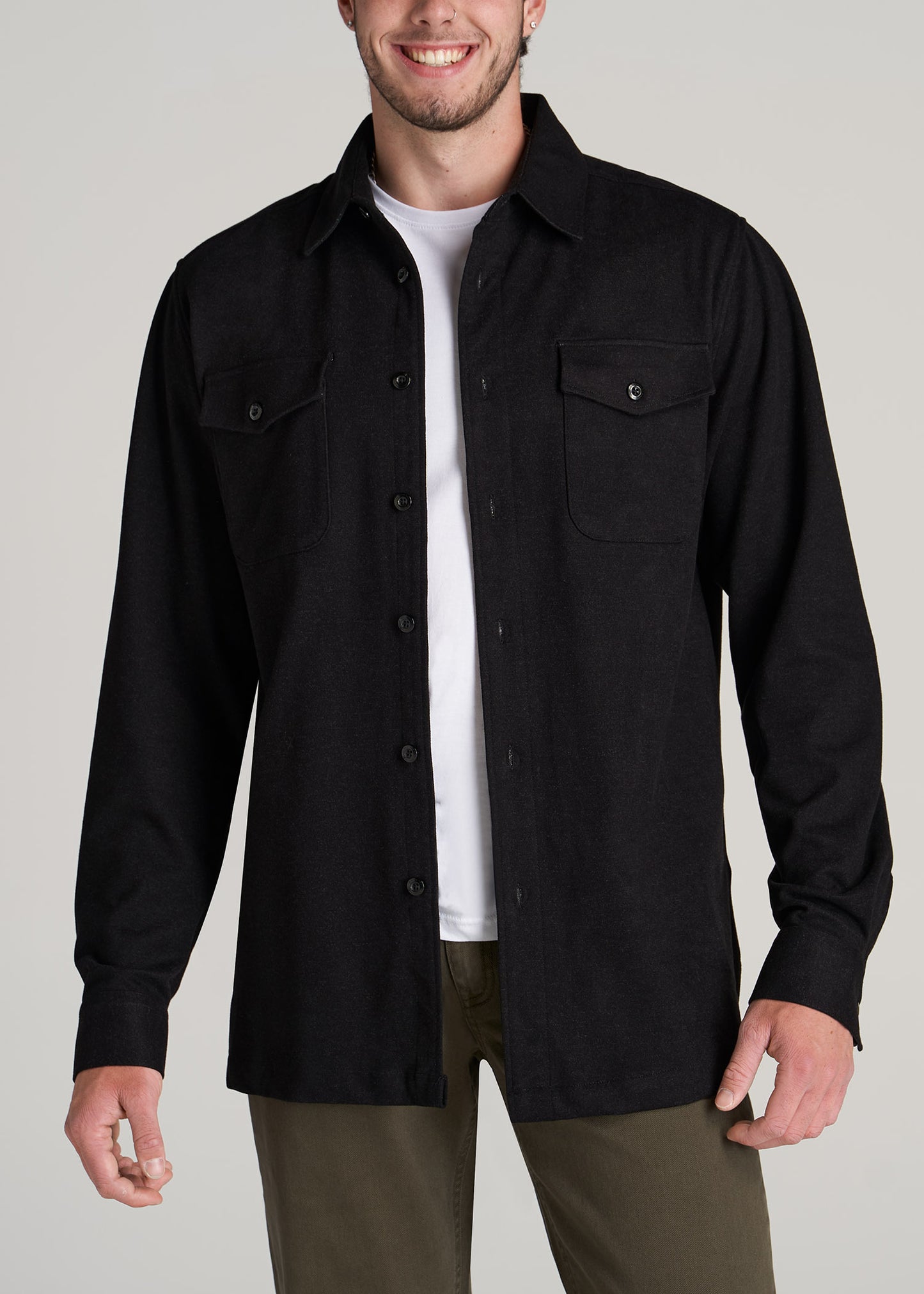      American-Tall-Men-Knit-Overshirt-Black-front