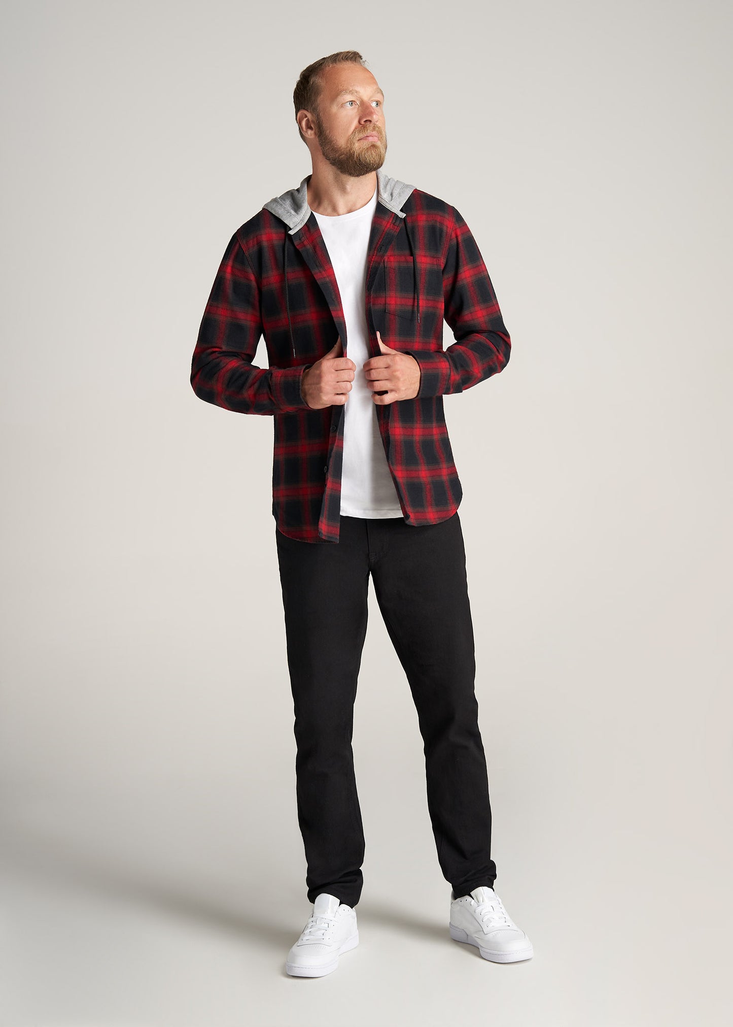     American-Tall-Men-LJ-Hooded-FlannelShirt-BlackRedPlaid-full