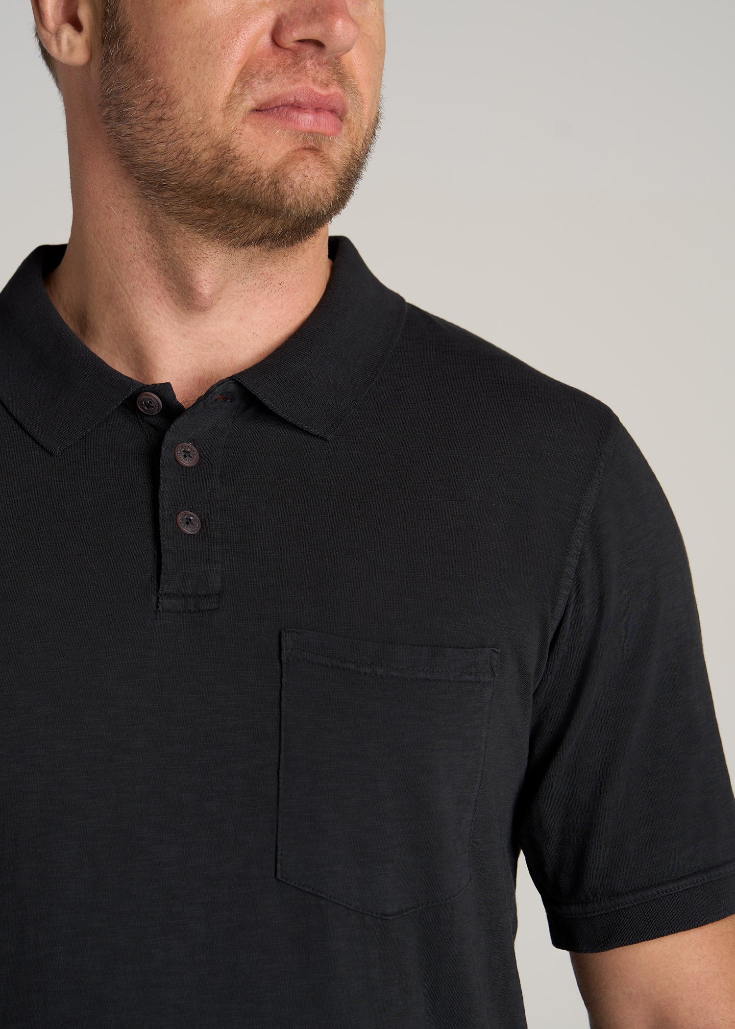         American-Tall-Men-LJ-Slub-Pocket-Polo-Shirt-Vintage-Black-detail
