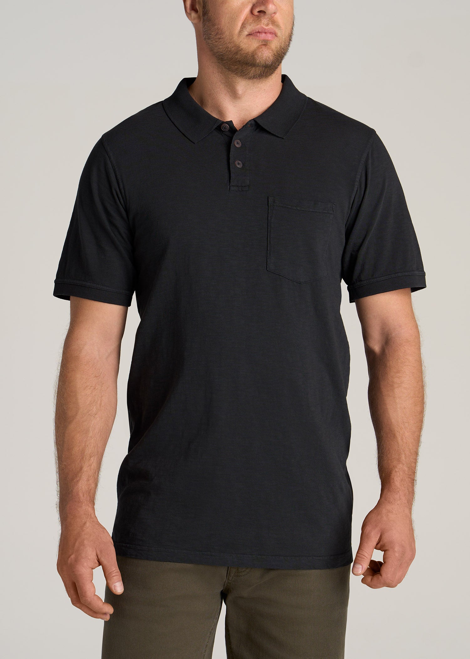     American-Tall-Men-LJ-Slub-Pocket-Polo-Shirt-Vintage-Black-front