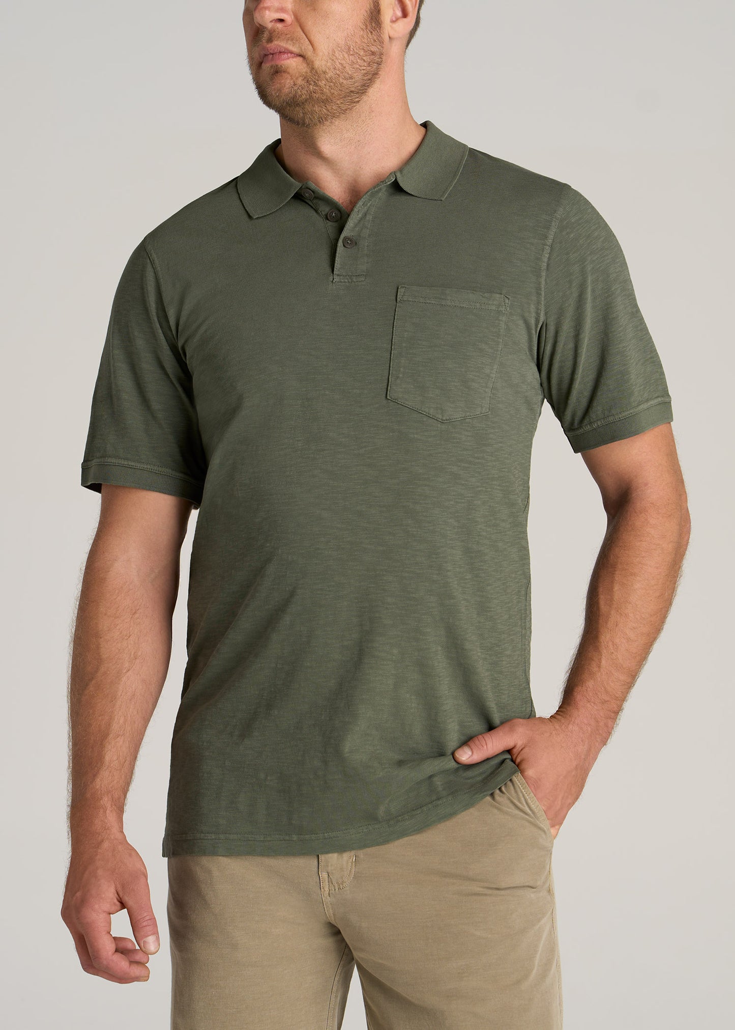 American-Tall-Men-LJ-Slub-Pocket-Polo-Shirt-Vintage-Canoe-Green-front