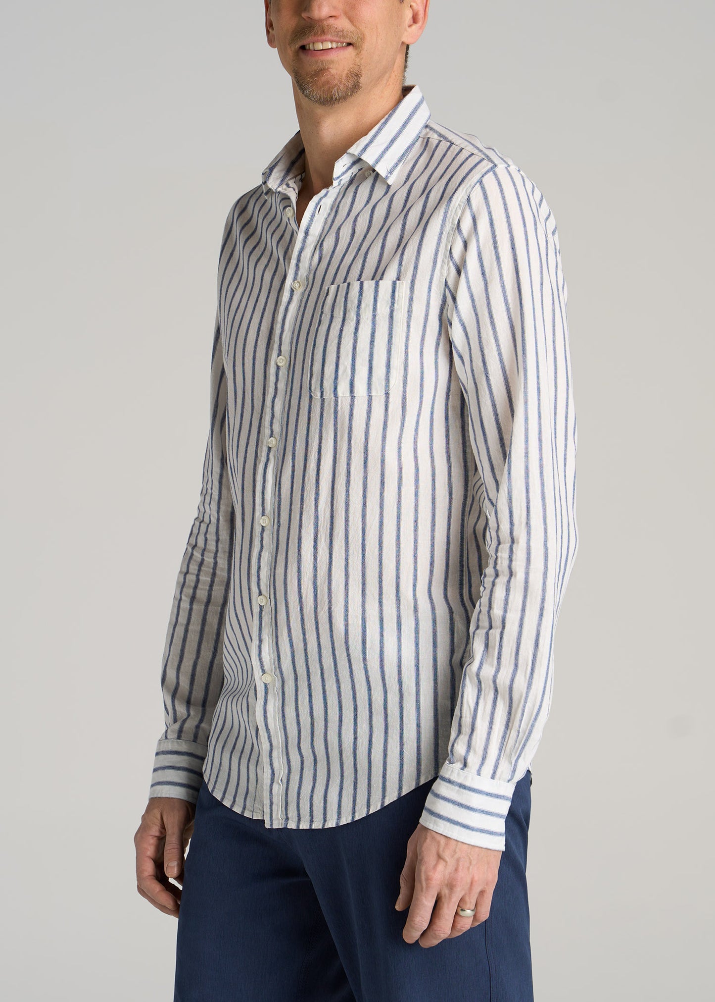      American-Tall-Men-Linen-Long-Sleeve-Shirt-Navy-Stripe-side