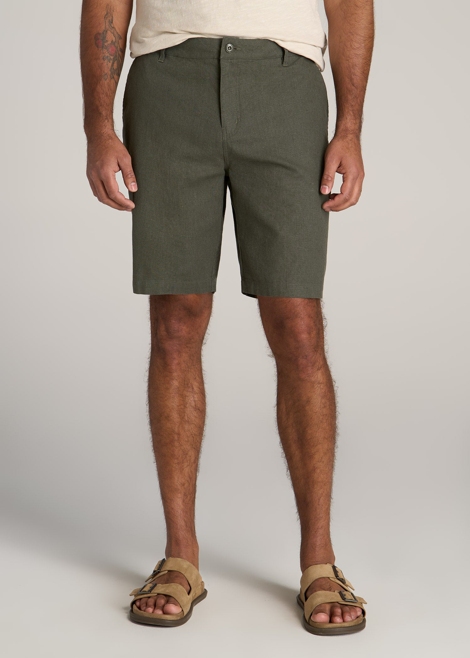 American-Tall-Men-Linen-Shorts-Spring-Olive-front