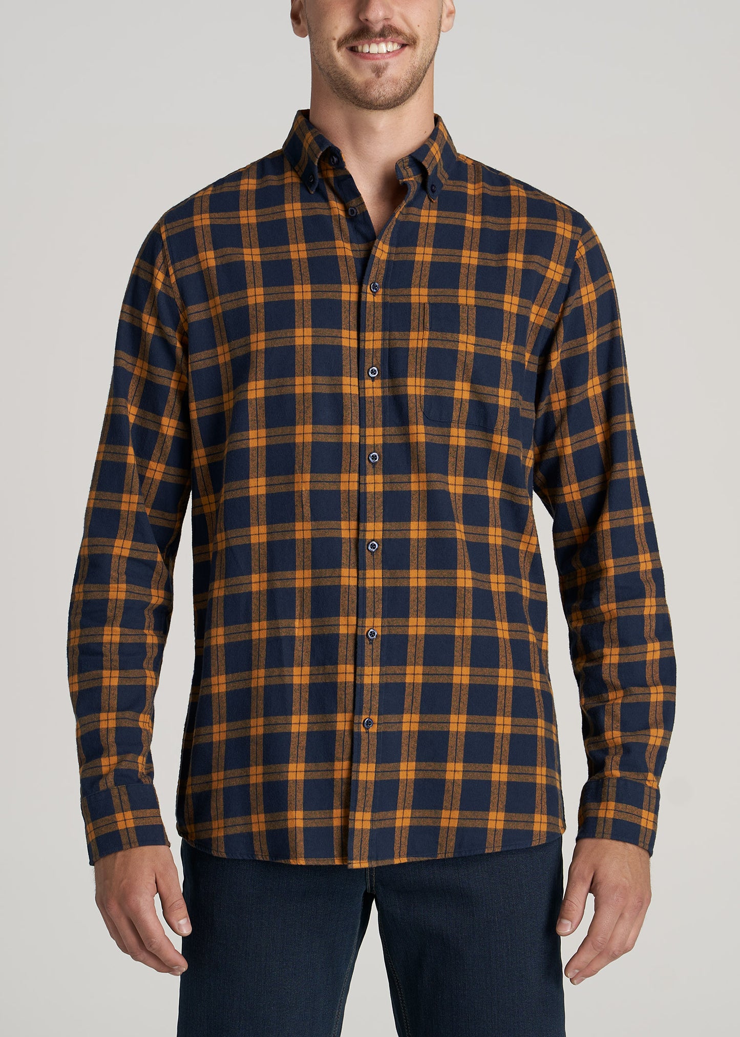    American-Tall-Men-Nelson-Button-Up-Squash-Navy-Plaid-Plaid-front