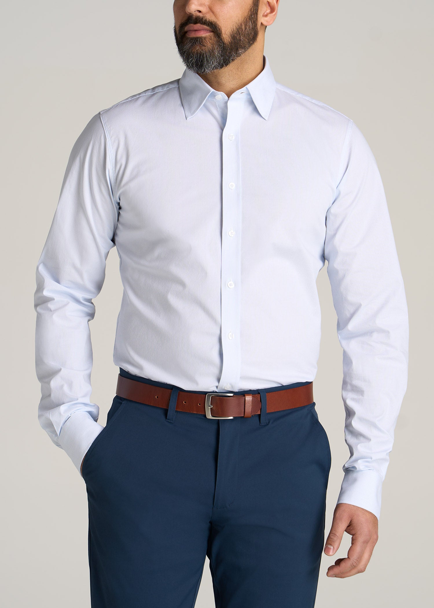        American-Tall-Men-Oskar-Dress-Shirt-Blue-Mini-Stripe-front