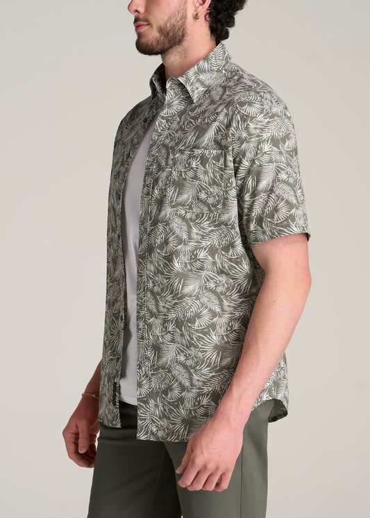    American-Tall-Men-Print-Chambray-Short-Sleeve-Button-Shirt-Olive-Paradise-side