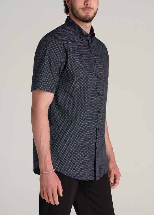     American-Tall-Men-Short-Sleeve-Button-Shirt-Black-Blue-Bloom-Print-side