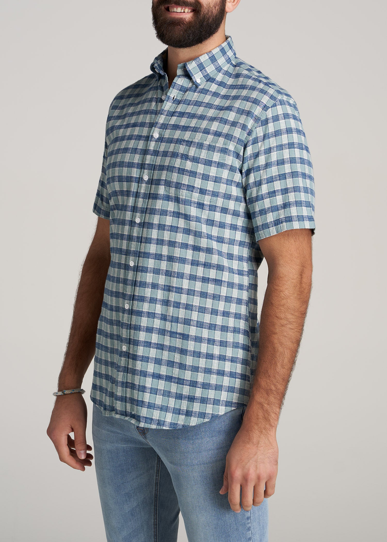    American-Tall-Men-ShortSleeve-ButtonShirt-EucalptusBluePlaid-side