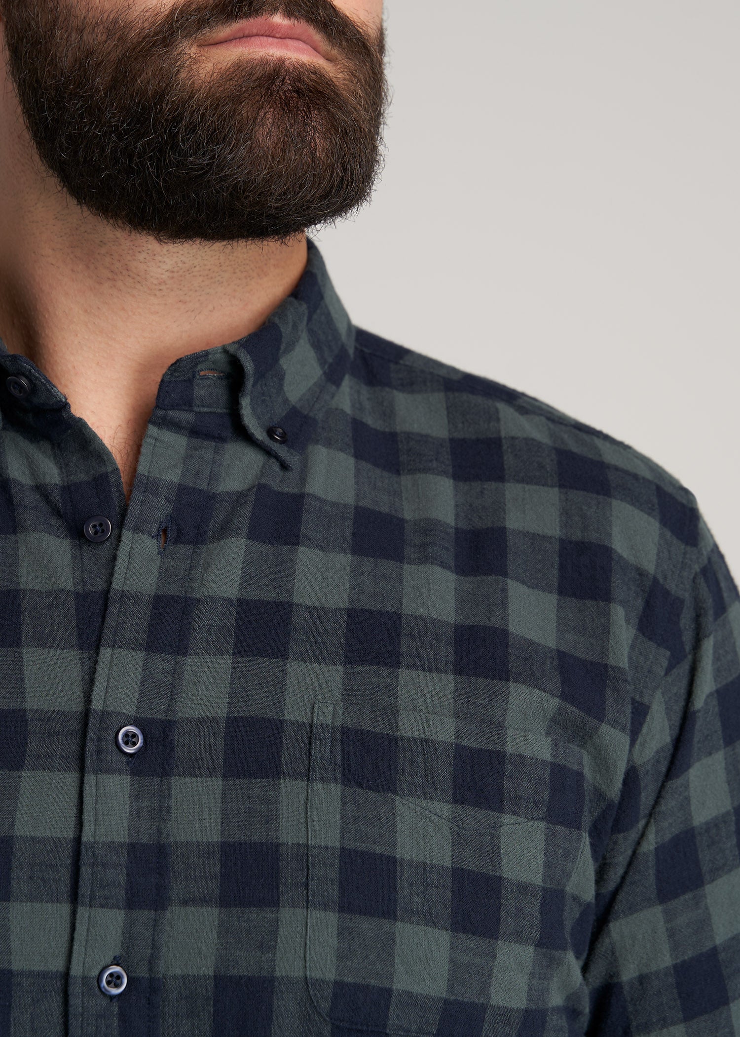       American-Tall-Men-ShortSleeve-ButtonShirt-MidnightBlueGreenPlaid-detail