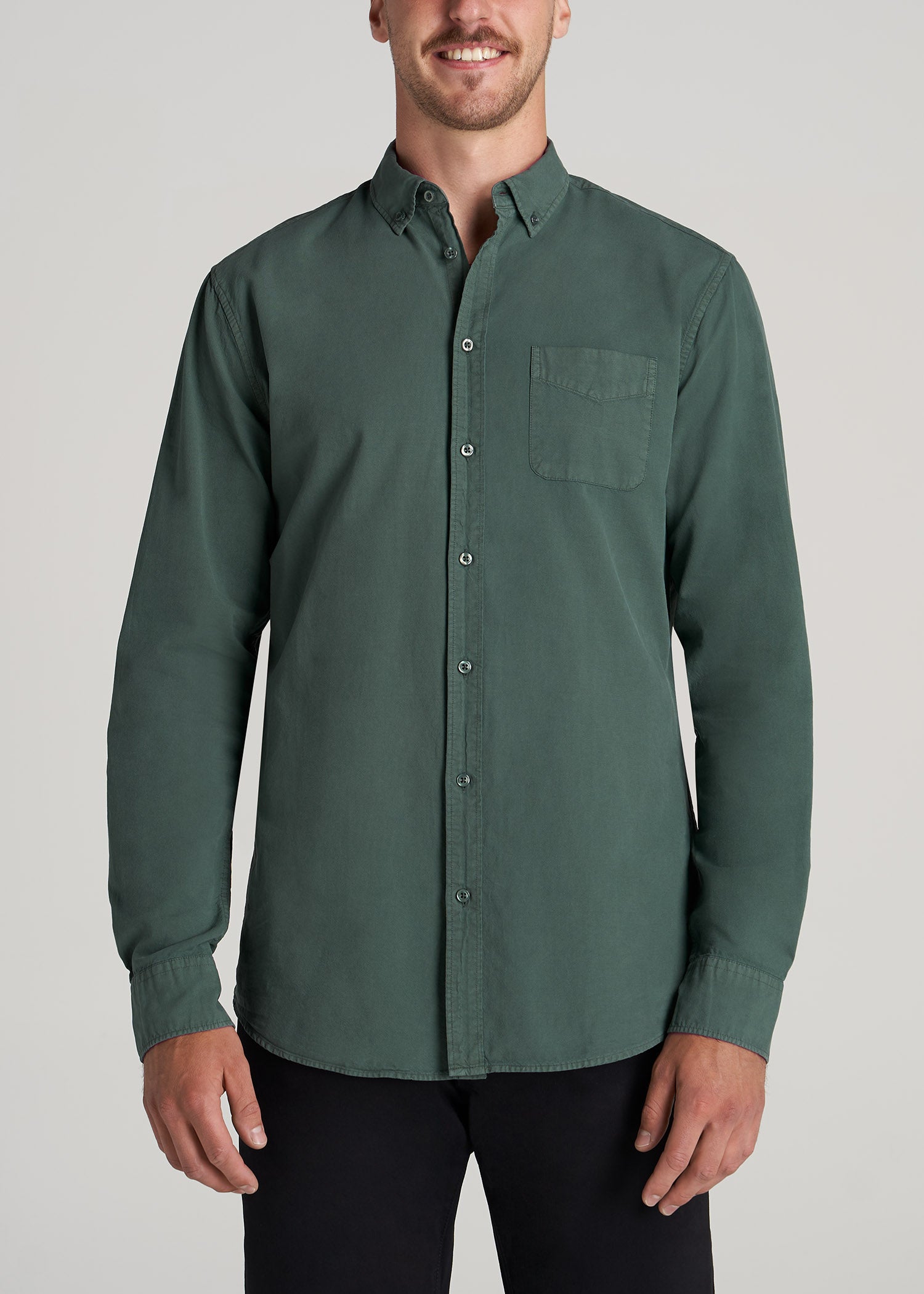    American-Tall-Men-Vintage-Wash-Oxford-Shirt-Timber-Green-front