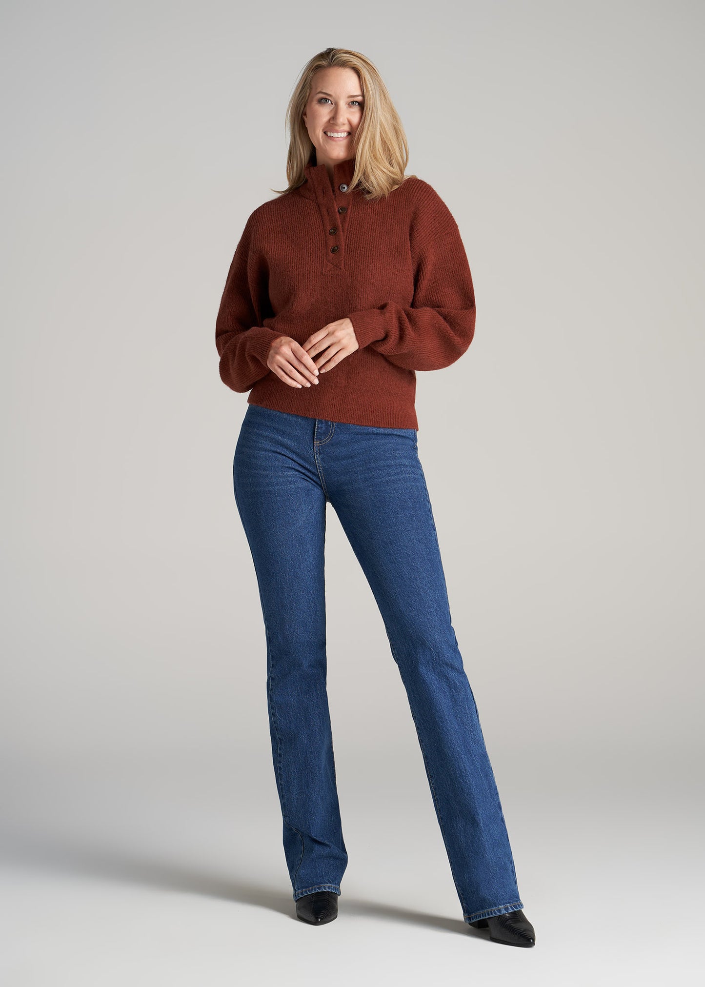       American-Tall-Women-Button-Front-Mock-Neck-Sweater-Copper-full