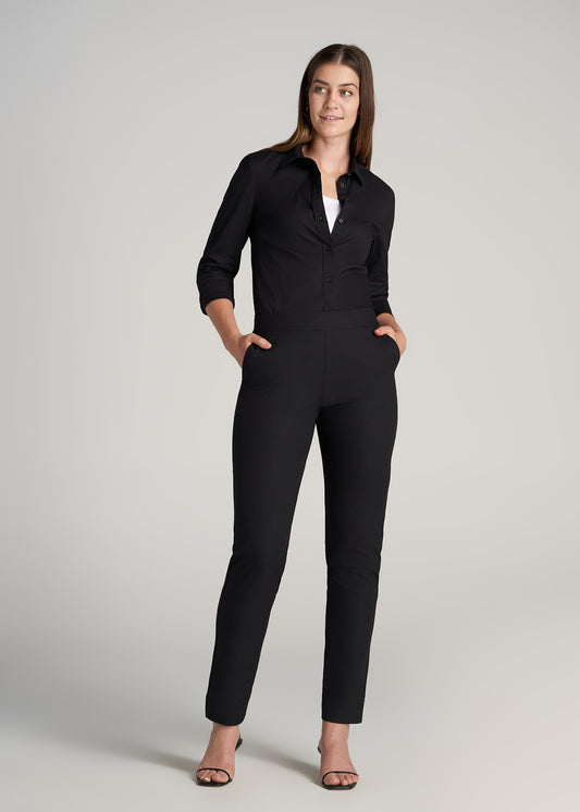    American-Tall-Women-Button-Up-Dress-Shirt-Black-full