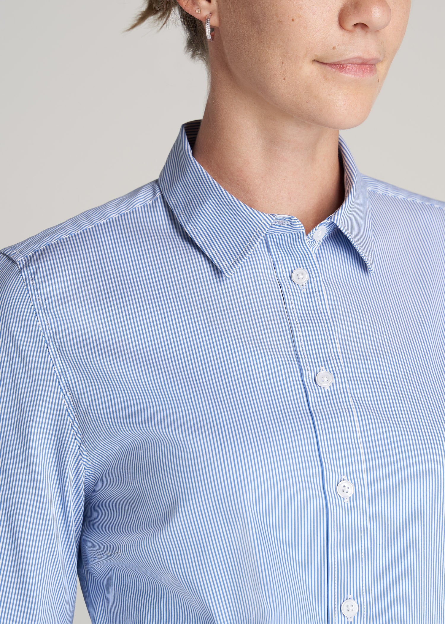         American-Tall-Women-Button-Up-Dress-Shirt-Blue-Banker-Stripe-detail