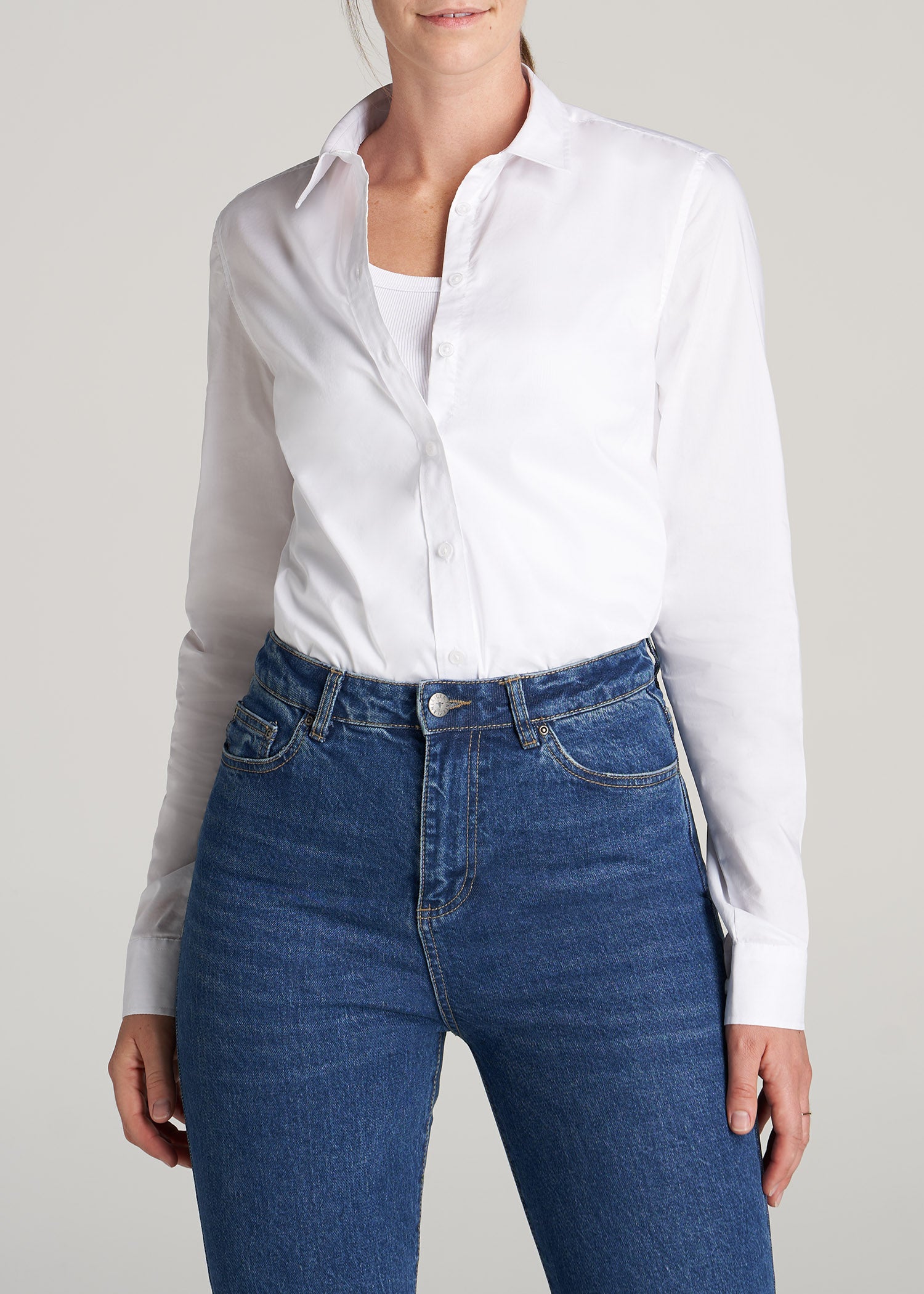       American-Tall-Women-Button-Up-Dress-Shirt-White-front